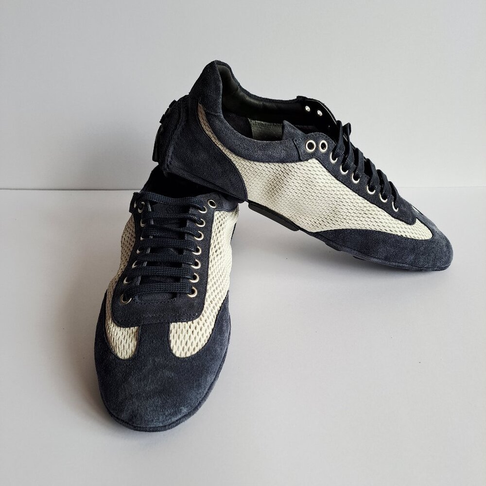 NEW Di Bianco Men's Silverstone Coco White Blue Suede Sneakers Shoes Size 9